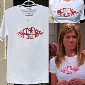 Handcrafted Beaded Glass Embroidery Rachel Friends Lips Save The Drama T-Shirt S